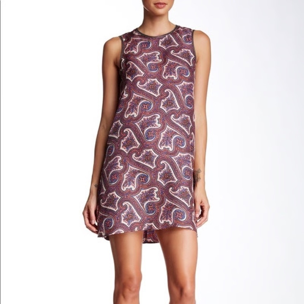 Theory Brindina Veranda Women’s Paisley Shift Dress Sz‎ 10 Sleeveless Maroon